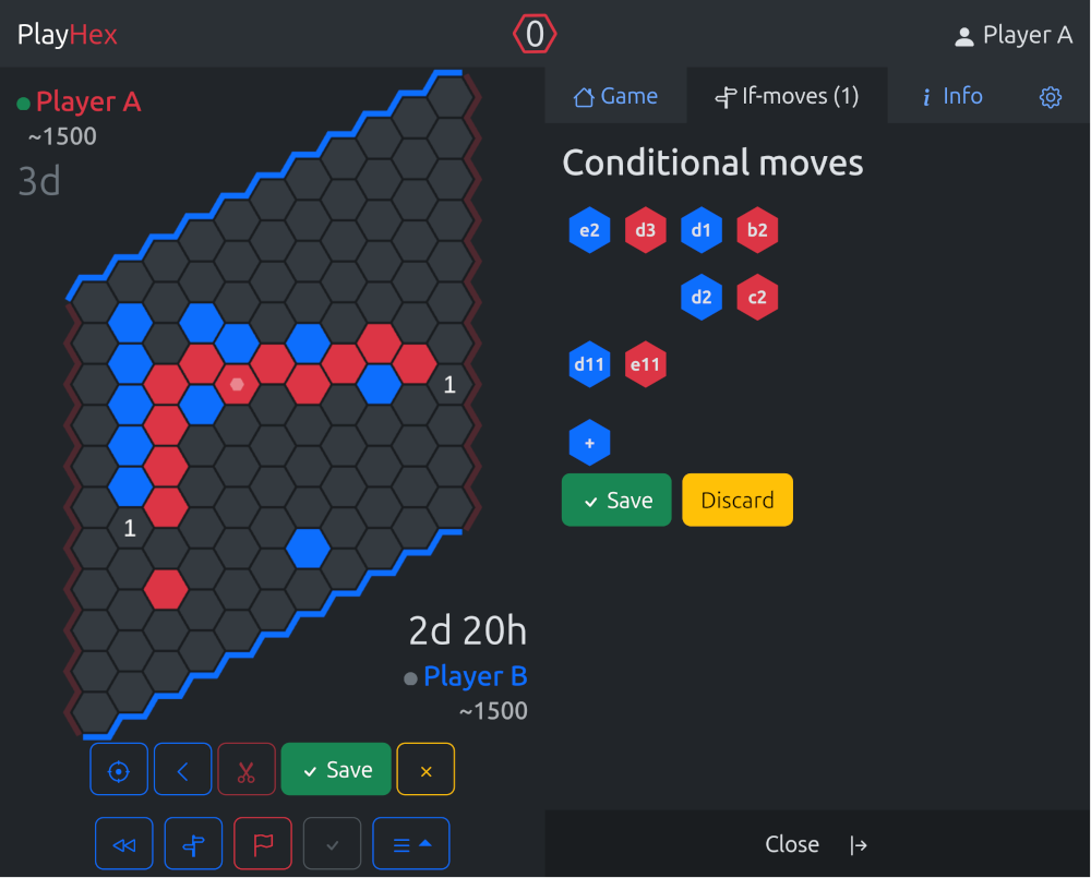 Turn-based Hex game with conditional moves