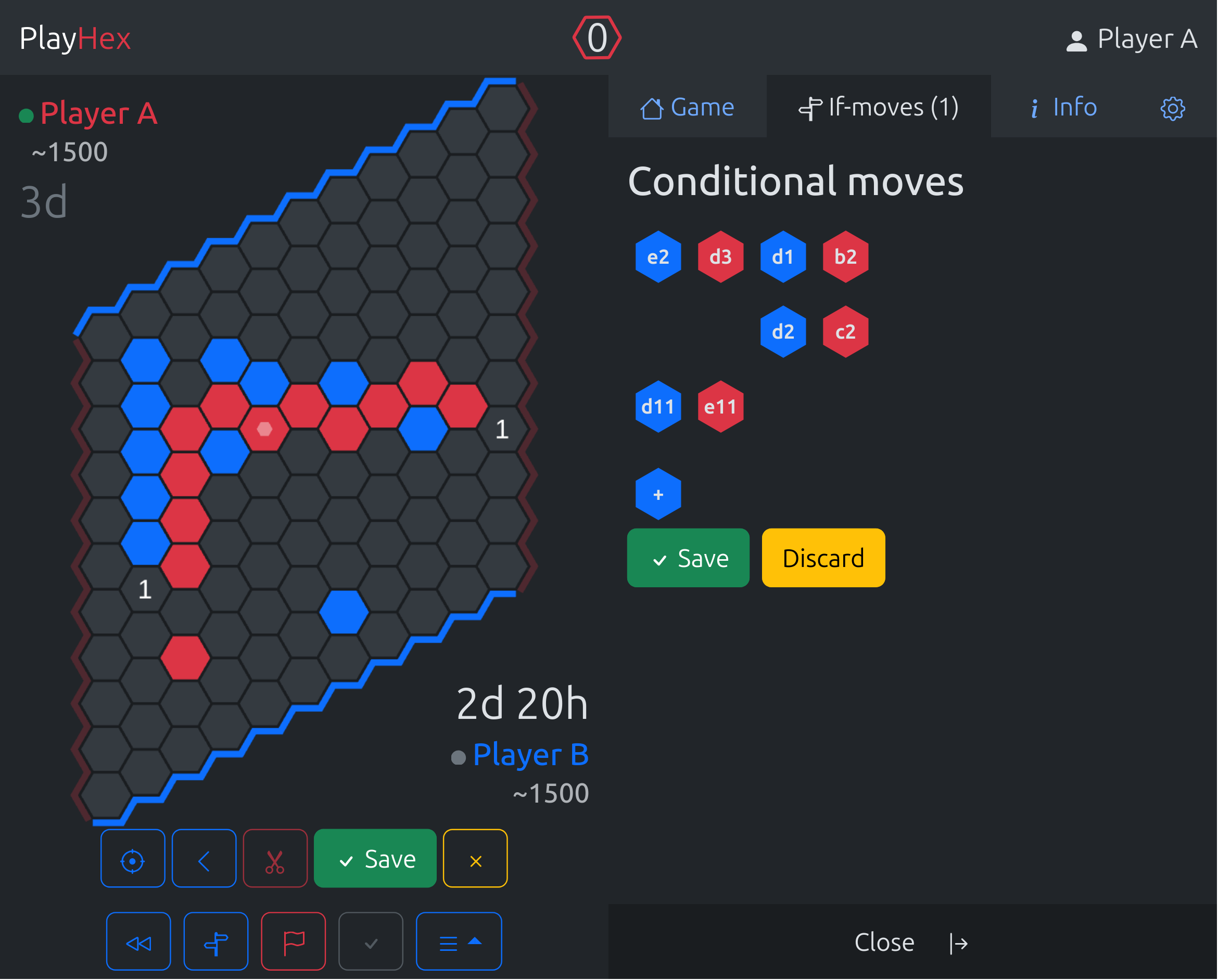Conditional moves interface. In this case, 2 conditional moves: e2 will trigger d3, d11 will trigger e11.